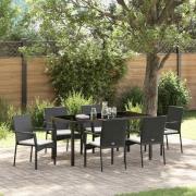 vidaXL Trädgårdsmöbelset med kudde 7 pcs Svart Poly rattan