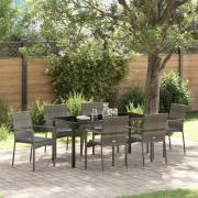 vidaXL Trädgårdsmöbelset med kudde 7 pcs Grå Poly rattan