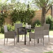 vidaXL Trädgårdsmöbelset med kudde 5 pcs Grå Poly rattan