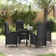 vidaXL Trädgårdsmöbelset med kudde 5 pcs Svart Poly rattan