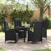 vidaXL Trädgårdsmöbelset med kudde 5 pcs Svart Poly rattan