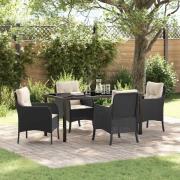 vidaXL Trädgårdsmöbelset med kudde 5 pcs Svart Poly rattan