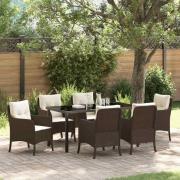 vidaXL Trädgårdsmöbelset med kudde 7 pcs Brun Poly rattan