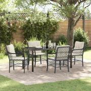 vidaXL Trädgårdsmöbelset med kudde 5 pcs Svart Poly rattan