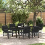 vidaXL Trädgårdsmöbelset med kudde 7 pcs Svart Poly rattan