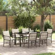 vidaXL Trädgårdsmöbelset med kudde 7 pcs Brun Poly rattan