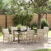 vidaXL Trädgårdsmöbelset med kudde 7 pcs Beige Poly rattan