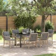 vidaXL Trädgårdsmöbelset med kudde 7 pcs Beige Poly rattan