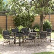 vidaXL Trädgårdsmöbelset med kudde 7 pcs Ljusgrå Poly rattan