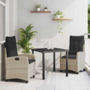 vidaXL Trädgårdsmöbelset 3 pcs Ljusgrå konstrotting