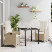 vidaXL Trädgårdsmöbelset 3 pcs Beige konstrotting
