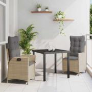 vidaXL Trädgårdsmöbelset 3 pcs Beige konstrotting