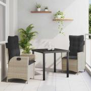 vidaXL Trädgårdsmöbelset 3 pcs Ljusgrå konstrotting