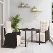 vidaXL Trädgårdsmöbelset 3 pcs Brun Poly rattan