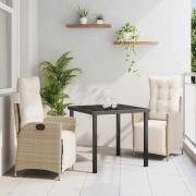vidaXL Trädgårdsmöbelset 3 pcs Beige Poly rattan