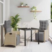 vidaXL Trädgårdsmöbelset 3 pcs Beige Poly rattan