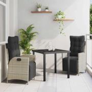 vidaXL Trädgårdsmöbelset 3 pcs Ljusgrå Poly rattan
