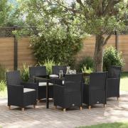 vidaXL Trädgårdsmöbelset 7 pcs Svart konstrotting