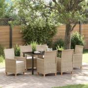 vidaXL Trädgårdsmöbelset 7 pcs Beige konstrotting