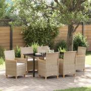 vidaXL Trädgårdsmöbelset 7 pcs Beige konstrotting