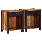 vidaXL Nattduksbord med låda 2 pcs Brun 40 x 35 x 50 cm massivt akacia