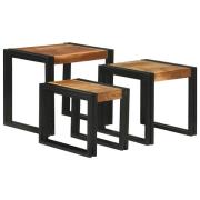 vidaXL Nestingbord 3 pcs Brun och svart Solid akaciaträd och en metall