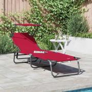 vidaXL Hopfällbar solstol med kudde 1-person Röd 56 x 190 x 81cm tyg