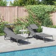 vidaXL Hopfällbar solstol med kudde 2 pcs Grå 56 x 190 x 81cm tyg