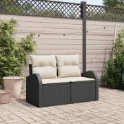 vidaXL Trädgårdsoffa med kudde Svart 124 x 62 x 69 cm konstrotting