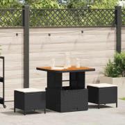 vidaXL Trädgårdsmöbelset 3 pcs Svart Poly rattan