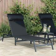 vidaXL Solstol 1-person Svart 197 x 54 x 86 cm Stål och textilene