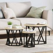 vidaXL Nestande Sidobord 3 pcs Sonoma ek 53 x 53 x 40 cm