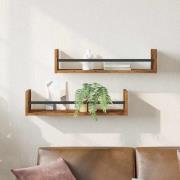 vidaXL Vägg hylla 2 pcs Gammalt trä 60 x 16 x 14 cm Konstruerat trä