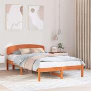 vidaXL Sängram med huvudgavel Vaxbrun 120 x 200 cm Massiv furu