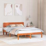 vidaXL Sängram med huvudgavel Vaxbrun 150 x 200 cm Massiv furu