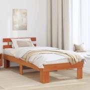vidaXL Sängram med huvudgavel Vaxbrun 90 x 190 cm Massiv furu