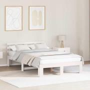 vidaXL Sängram med huvudgavel Vit 135 x 190 cm Massiv furu