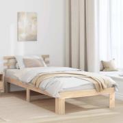 vidaXL Sängram med huvudgavel Naturfärg 100 x 200 cm Massiv furu