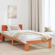 vidaXL Sängram med huvudgavel Vaxbrun 75 x 190 cm Massiv furu