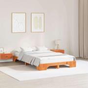 vidaXL Sängram Vaxbrun 135 x 190 cm Massiv furu