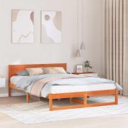 vidaXL Sängram med huvudgavel Vaxbrun 140 x 200 cm Massiv furu