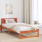 vidaXL Sängram med huvudgavel Vaxbrun 75 x 190 cm Massiv furu