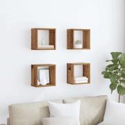 vidaXL Vägghyllor 4 pcs Gammalt trä 26 x 15 x 26 cm Konstruerat trä