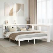 vidaXL Säng med bokhylla utan madrass vit 160x200cm massiv furu