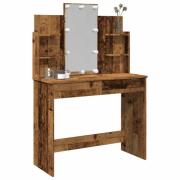 vidaXL Sminkbord med LED åldrat trä 96x40x142 cm