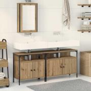 vidaXL Badrumsinredning med hylla med dörr 3 pcs Brun Konstruerat trä