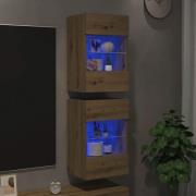 vidaXL Nástenné skrinky s LED osvetlením pre TV 2 st artisan ek 40x30x...