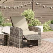 vidaXL Reclinerstol for trädgården med dynor ljusbrun konstrotting