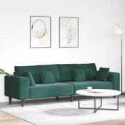 vidaXL Soffa med kudde Mörkgrön 250 x 77 x 76 cm Sammet