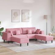 vidaXL Sammetsoffa med kudde 3 pcs Rosa 208 cm Sammet